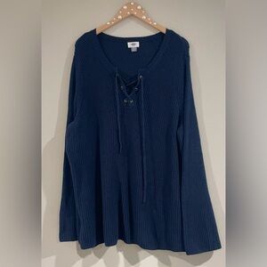 Old Navy Plus Size Lace-Up Bell Sleeve Sweater - In the Navy, XXL, Cozy Winter